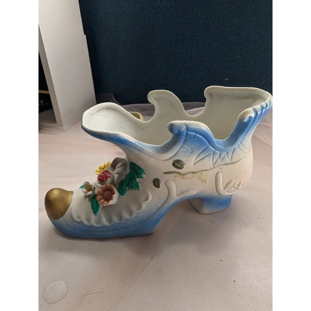 Shoe Figurine & Planter Set East Liverpool Ohio Souvenir Clog Kass USA Floral